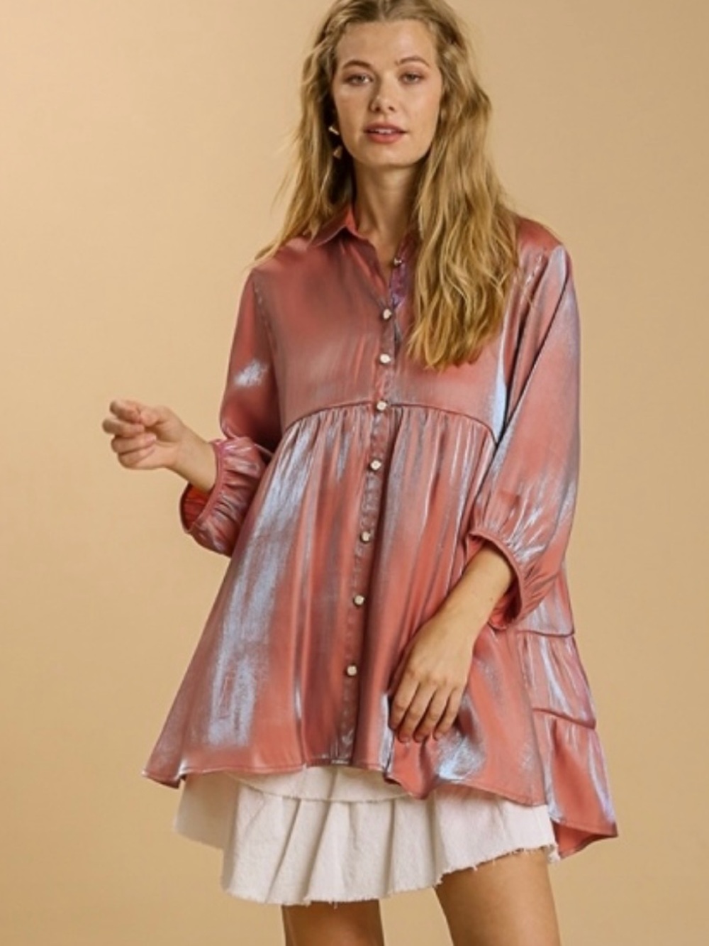 Umgee Iridescent Rose Button-Front Tunic